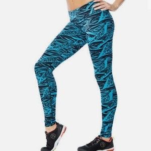 Zumba Spicy Funky Perfect Long Animal Leggings Bangin Blue Black Size Small